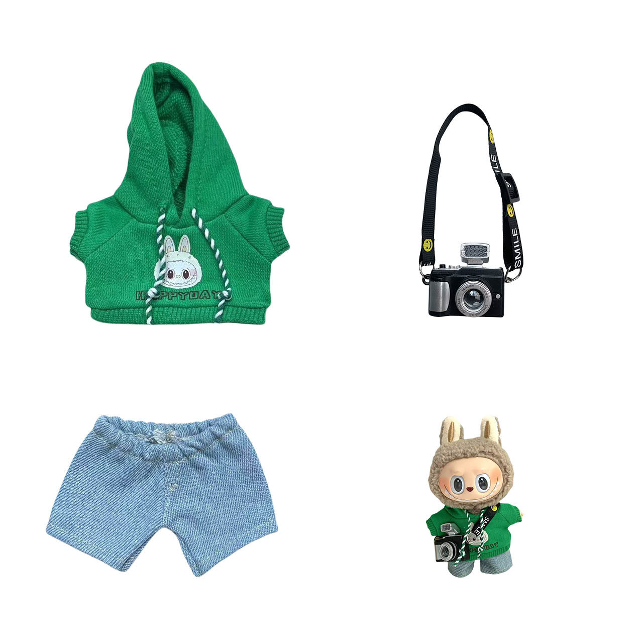 Labubu Doll Hoodie & Jeans Outfit Set with Accessories