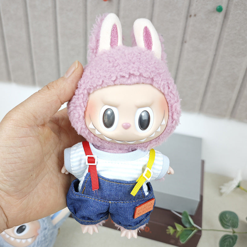 Labubu Doll Striped T-Shirt Overalls for 17cm Vinyl Doll