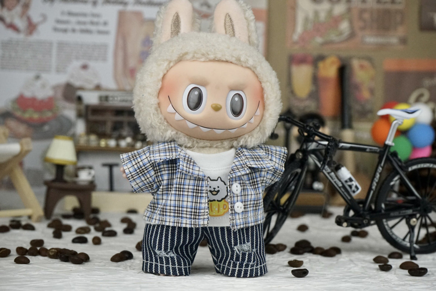 Labubu 17cm Doll Fashion Outfit - Plaid Jacket & T-Shirt Sets