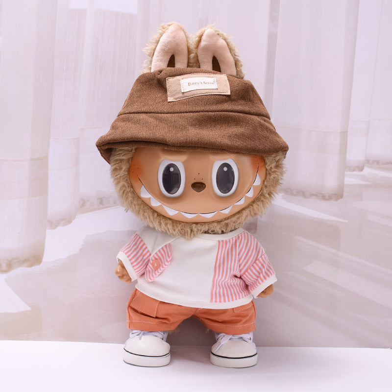 Labubu 38cm Doll Outfit - Striped T-Shirt & Overalls/Shorts Suit
