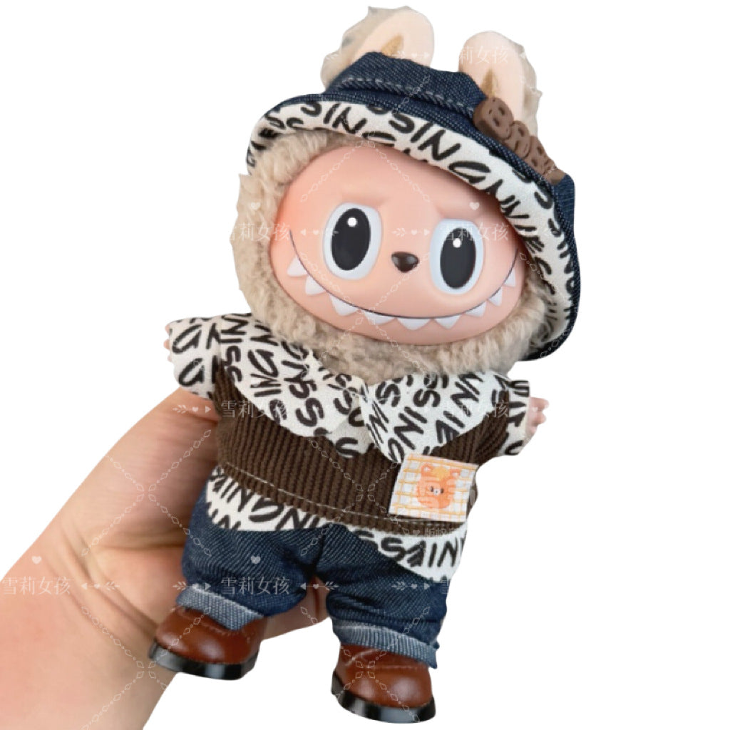 Labubu Doll Outfit - 17cm Baby Clothes with Straw Hat & Sling Dress