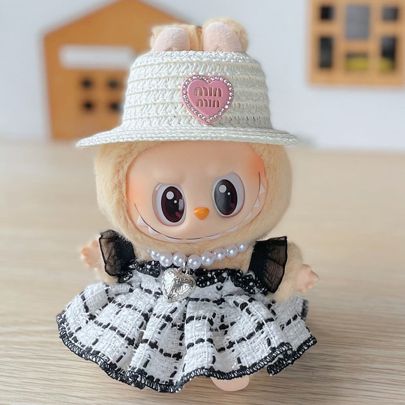 Labubu Doll Straw Hat & Outfit Set for 17cm Vinyl Doll