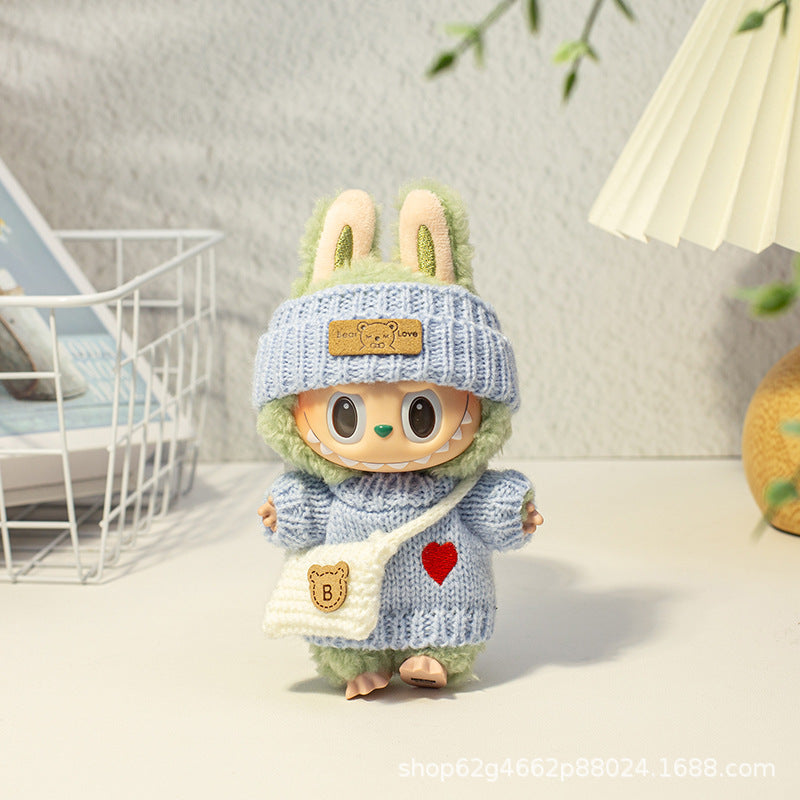Labubu Baby Clothes First, Second, and Third Generation Rubber Blind Box Pendant Universal Wear Labubu Clothes Baby Bottle Bib Pants Set Cute