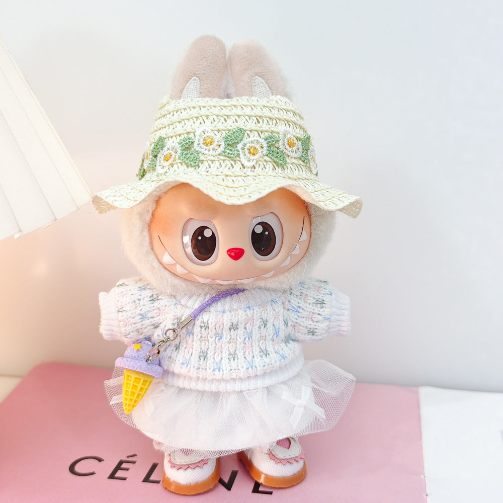 Labubu Doll Outfit Set - Knitted Sweater & Gauze Skirt with Bow Headband