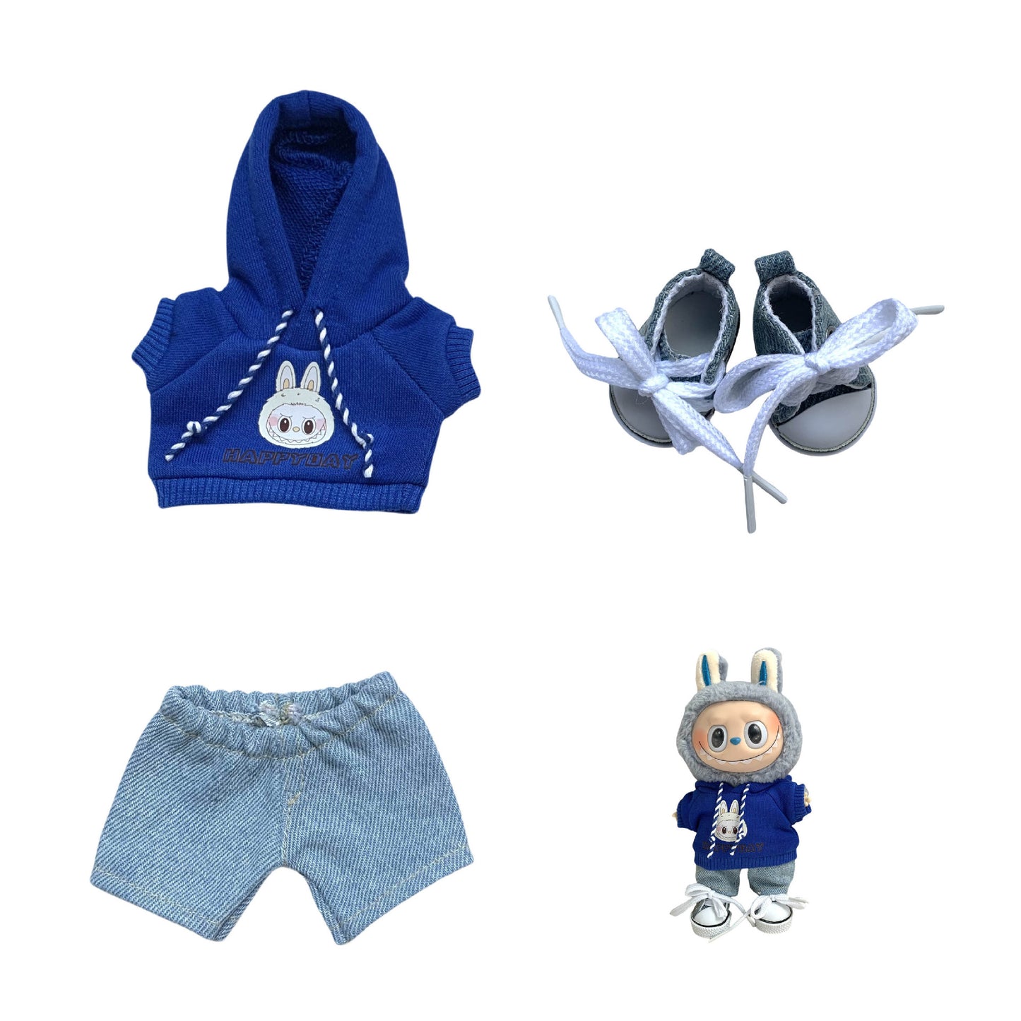 Labubu Doll Hoodie & Jeans Outfit Set with Accessories