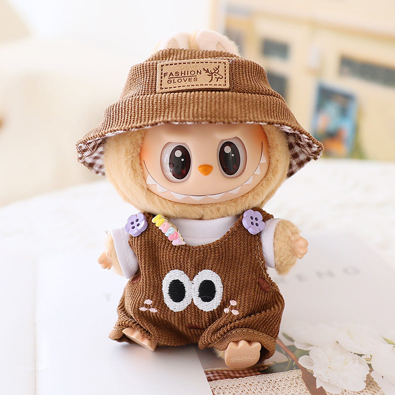 17cm labubu labubu blind box doll clothes second generation sitting party for cute suspenders suit