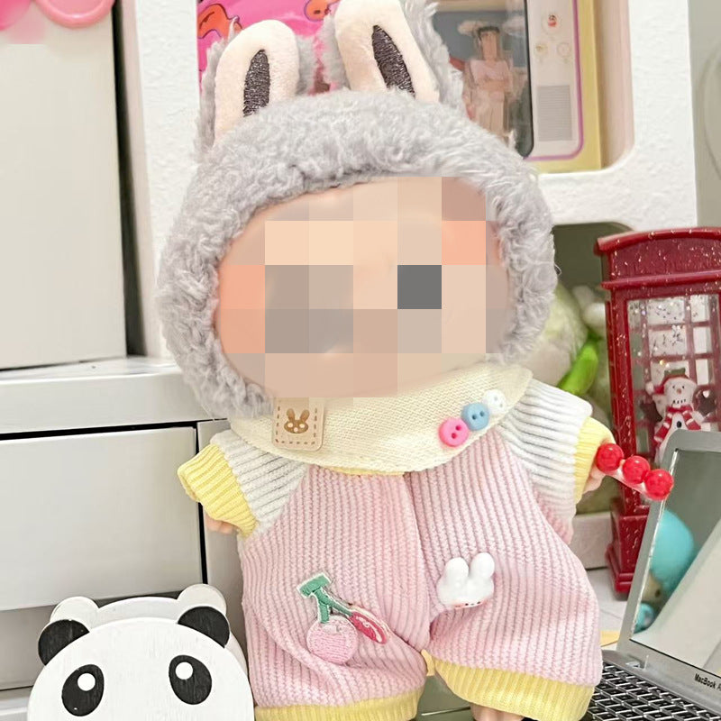 Labubu Doll Outfit - 17cm Baby Clothes Set with Bear Ear Hat