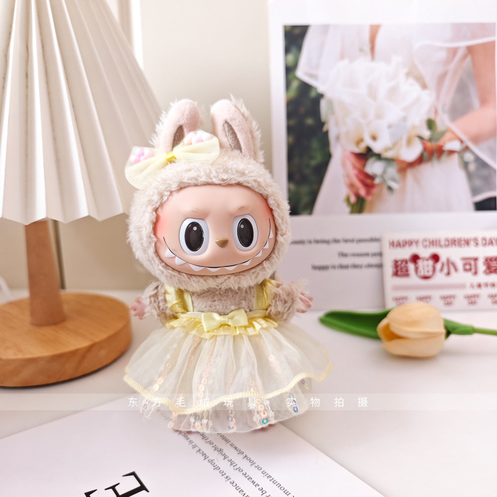 Labubu Doll Pink Gauze Skirt & Hair Accessories for 17cm Vinyl Doll