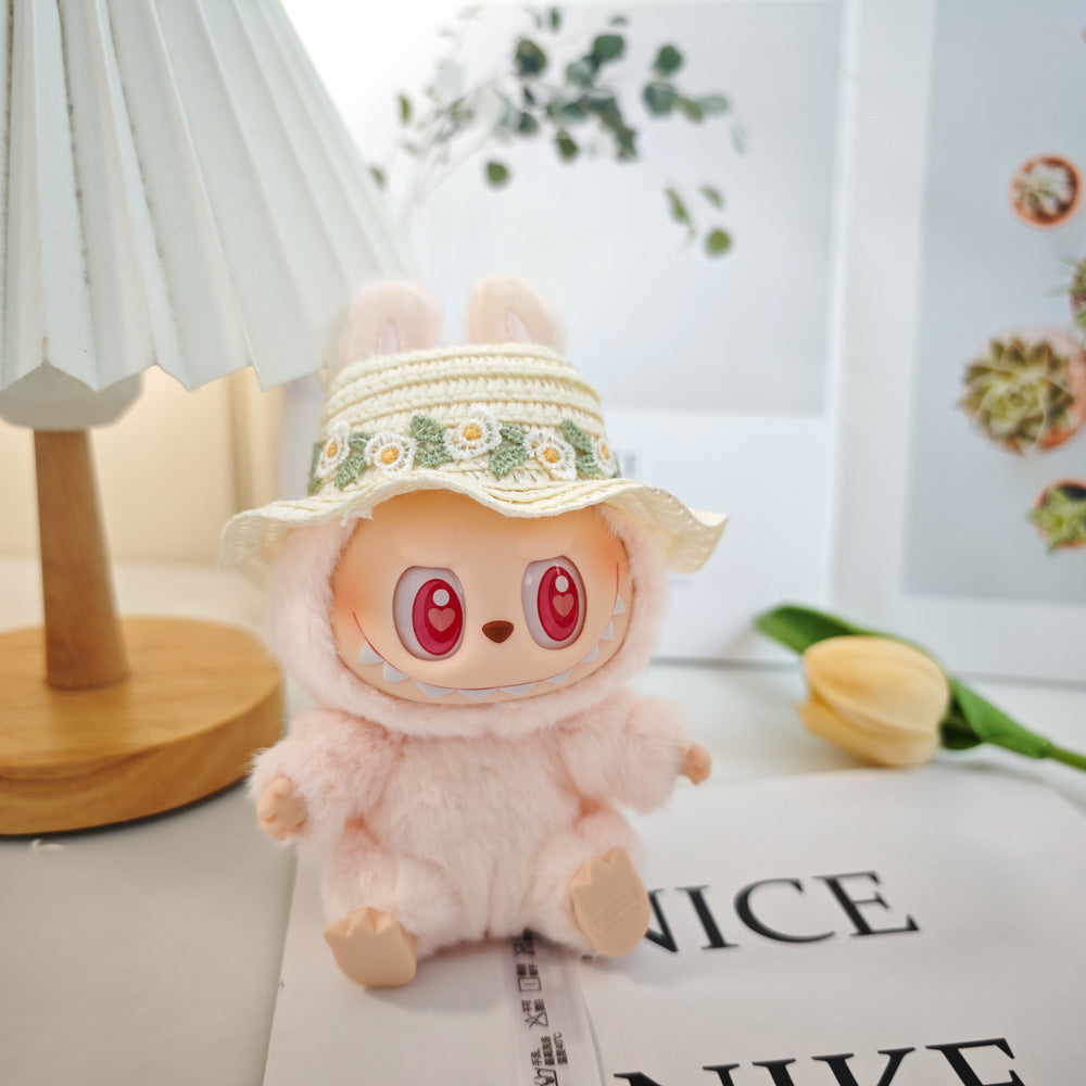 Labubu Doll Floral Dress & Straw Hat Outfit for 1st & 2nd Gen Pendants