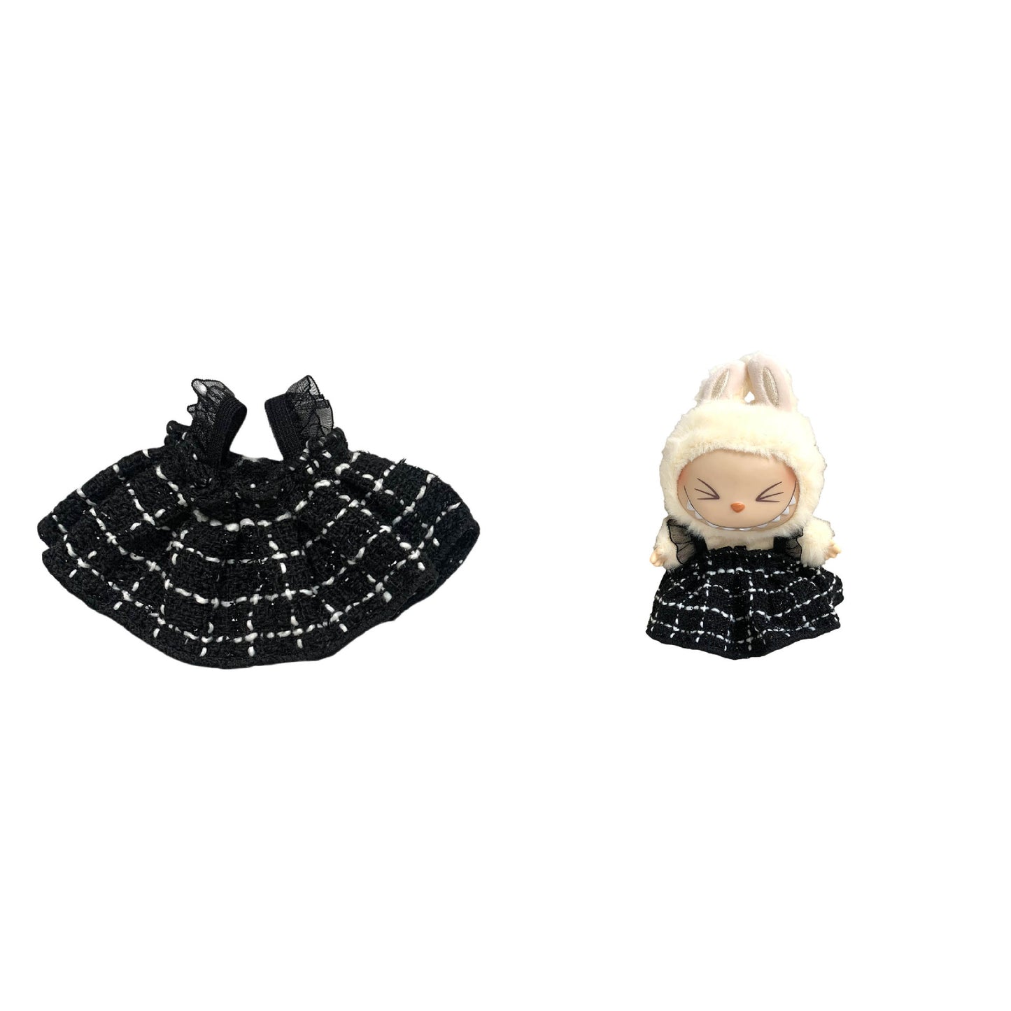 Labubu Doll Chanel Style Strap Dress Outfit for 15/17cm Dolls