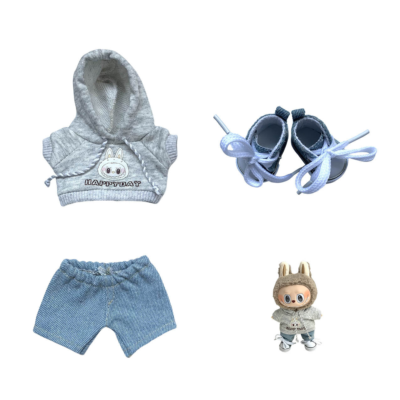 Labubu Doll Hoodie & Jeans Outfit Set with Accessories