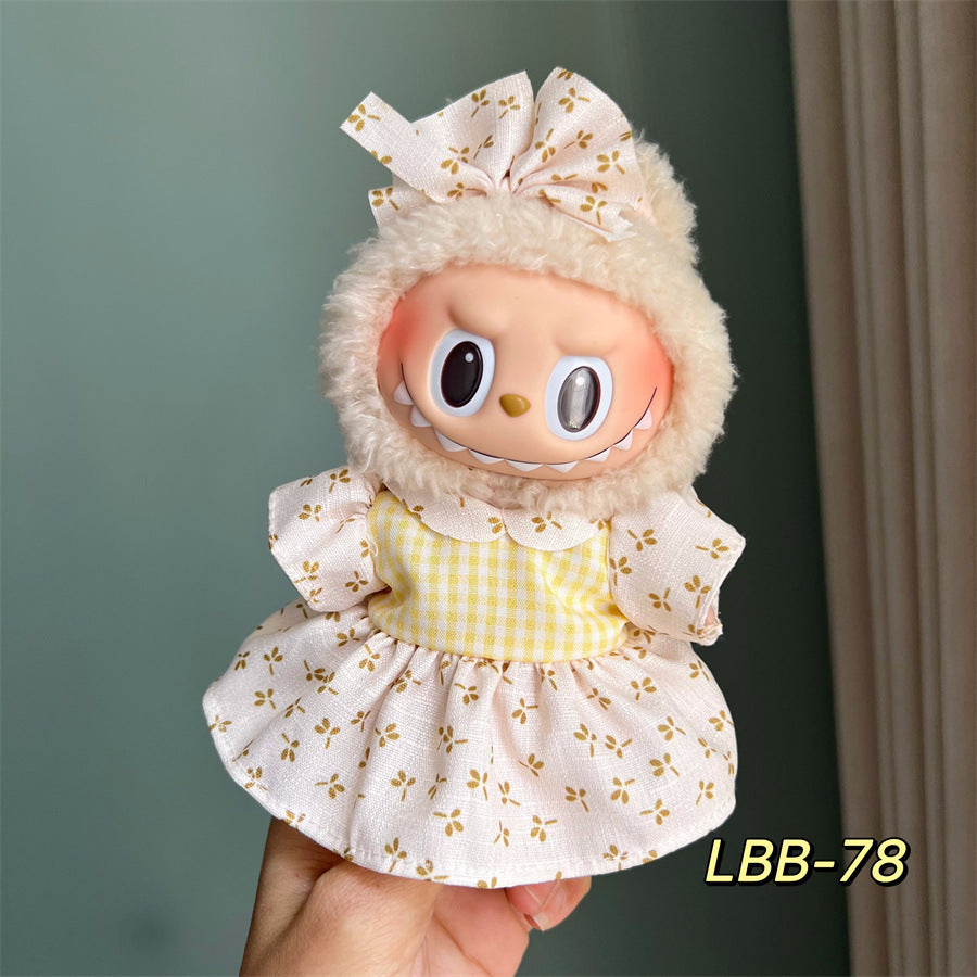 Only clothes for sale cloth baby clothes 17cm plush vinyl labubu sit party generation two generation for suit