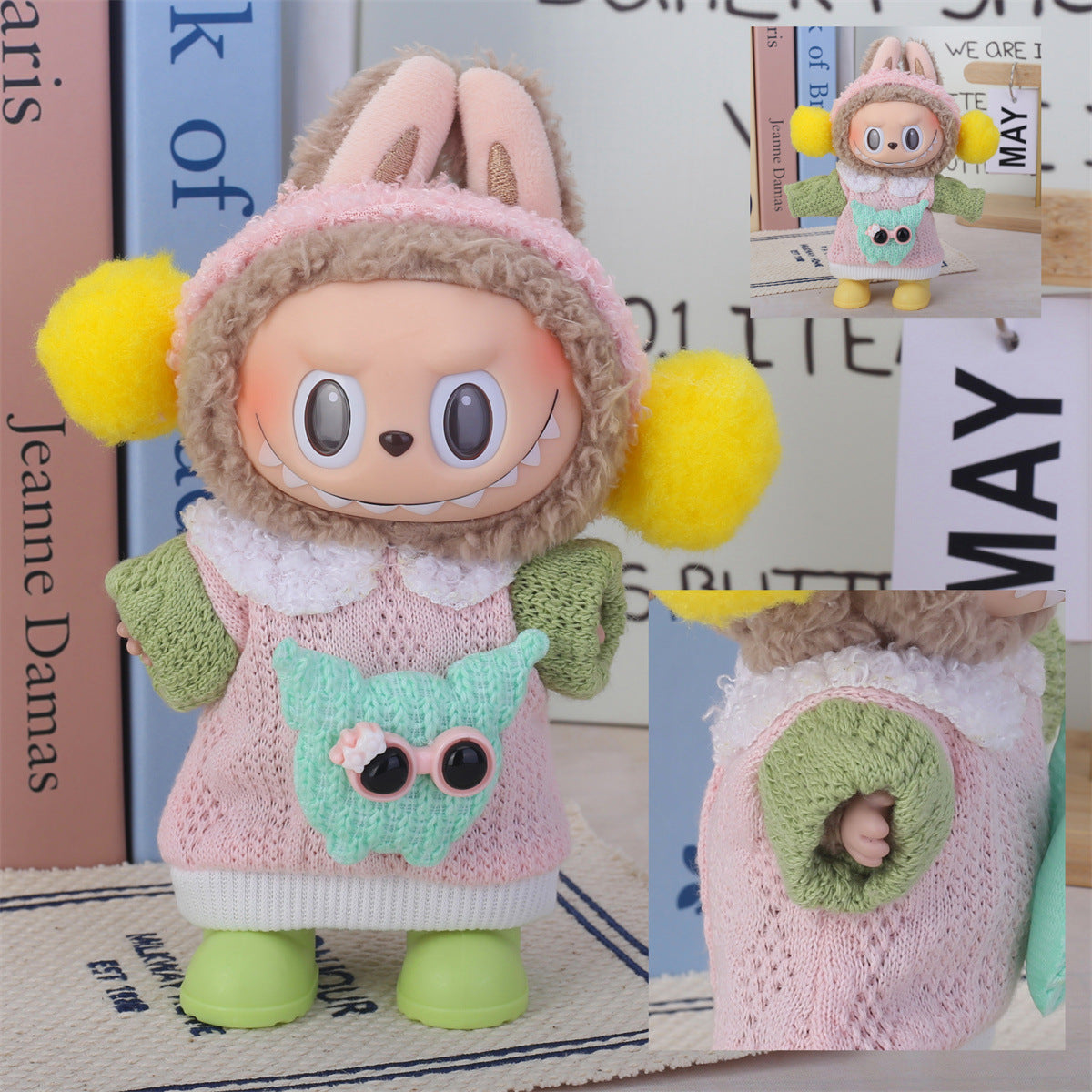 17cm Labubu Second Generation Clothes Labubu Plush Doll Toy Dress Denim suit Skirt Doll Clothes