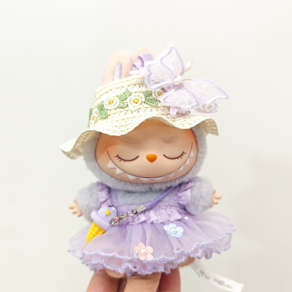 Labubu Doll Outfit - Purple Fairy Skirt & Beige Cardigan for 15-17cm Vinyl Dolls