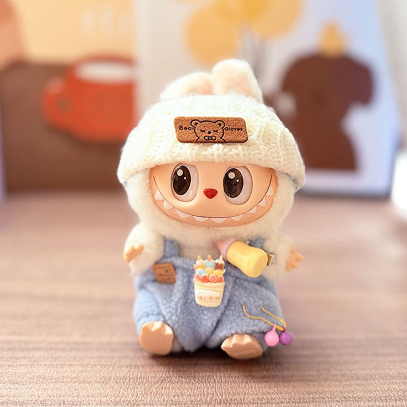 Labubu Doll Overalls Set with Baby Bottle & Hat - Cute Outfit for 1st & 2nd Gen