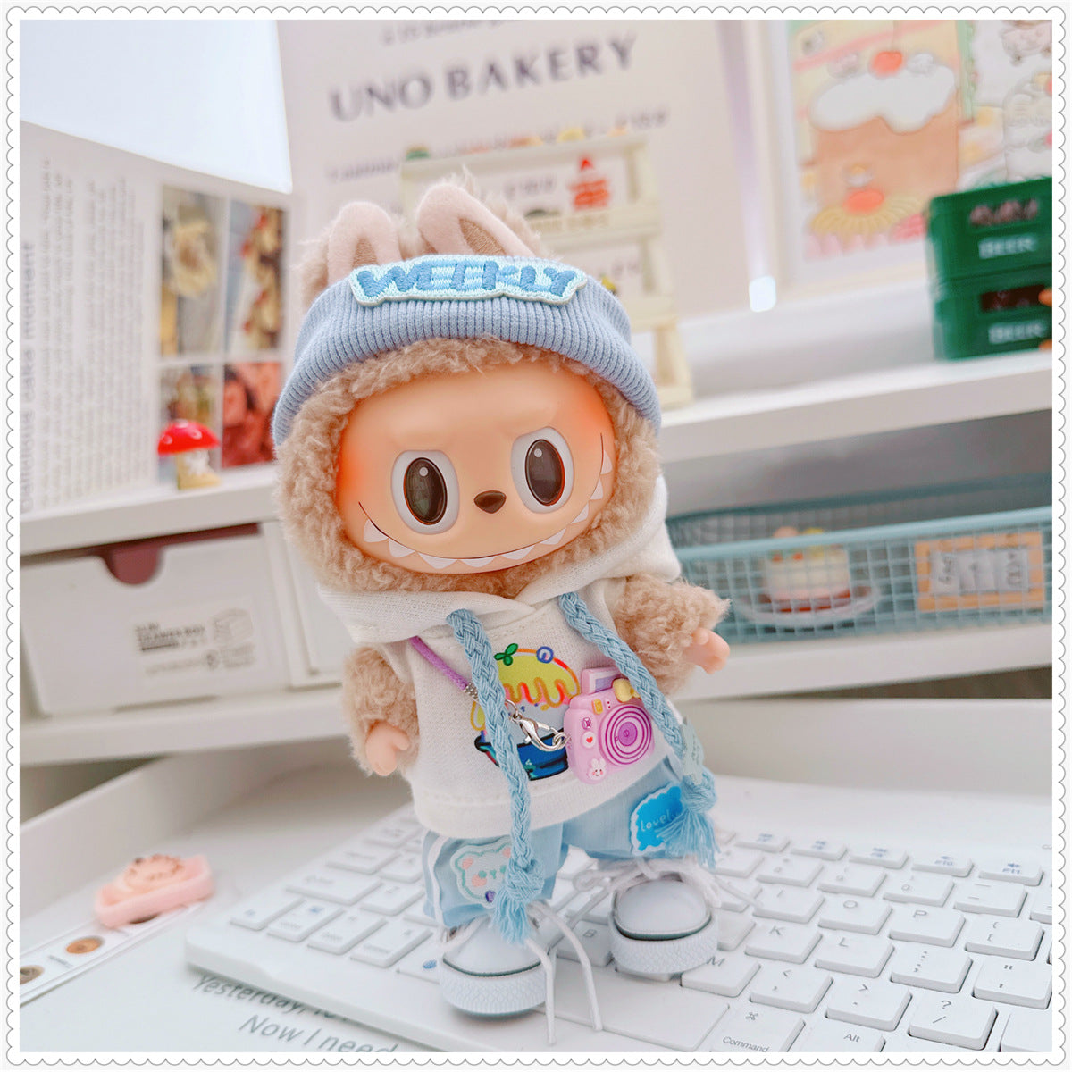 Labubu Doll Outfit - Milk Blue Morning Dew Three-Piece Set with Accessories
