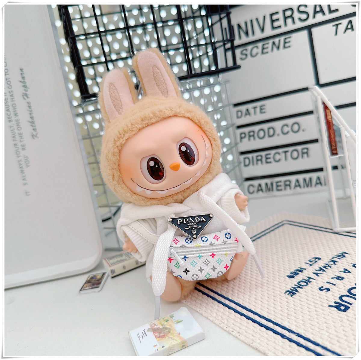 Labubu Doll Hooded Sweatshirt & Crossbody Bag Outfit for 10cm & 17cm Vinyl Dolls