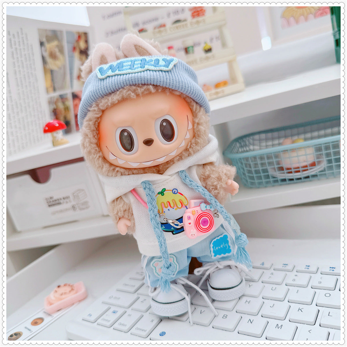 Labubu Doll Outfit - Milk Blue Morning Dew Three-Piece Set with Accessories