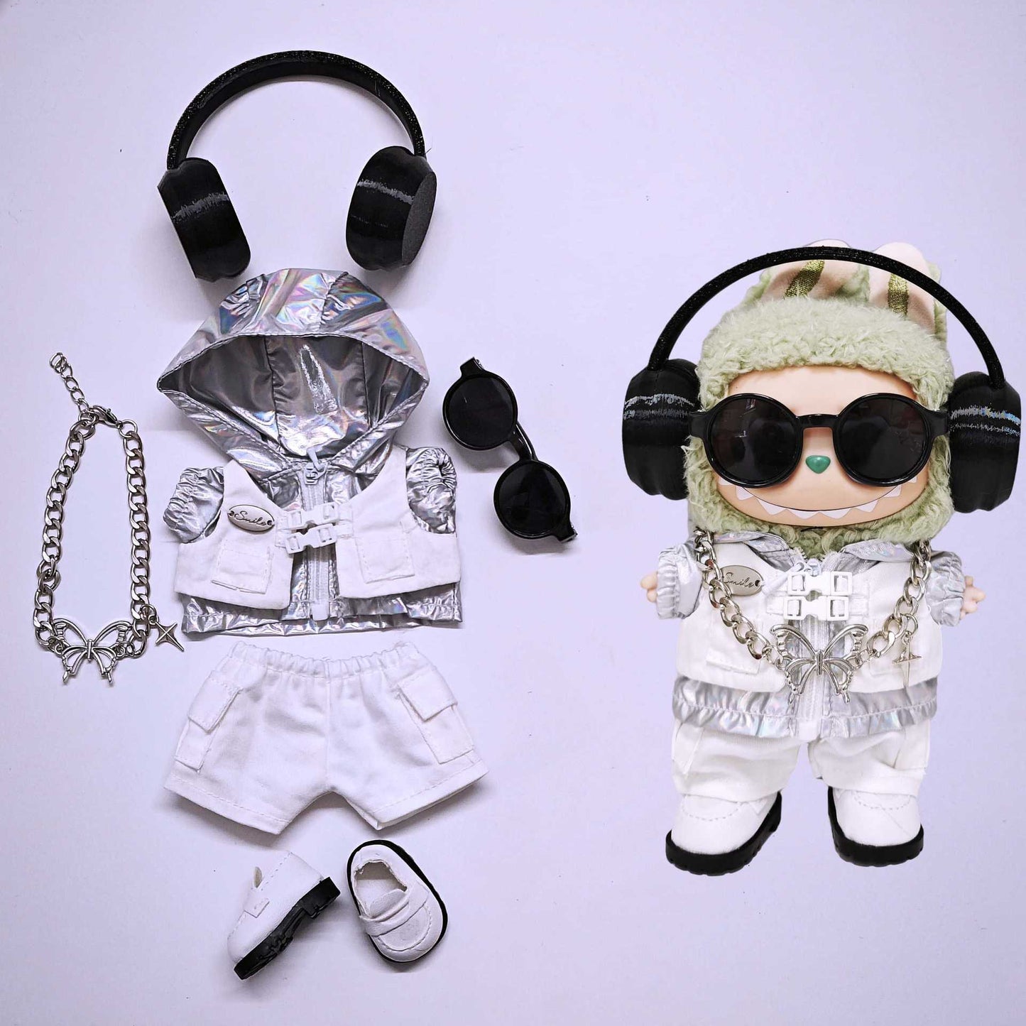 Labubu Silver Windbreaker Outfit for 15cm & 17cm Dolls
