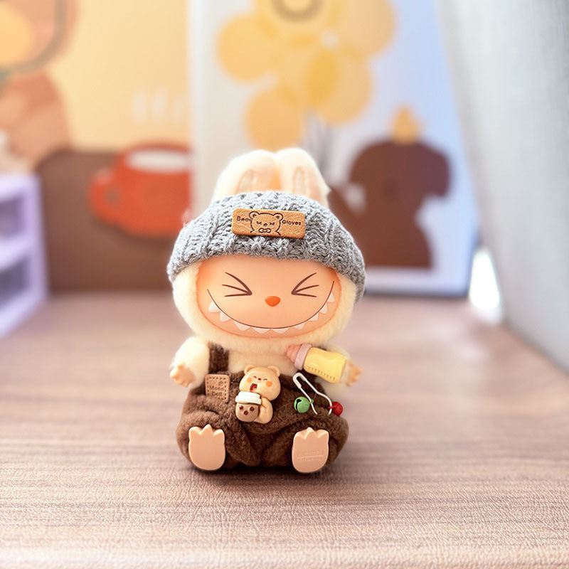Labubu Doll Overalls Set with Baby Bottle & Hat - Cute Outfit for 1st & 2nd Gen