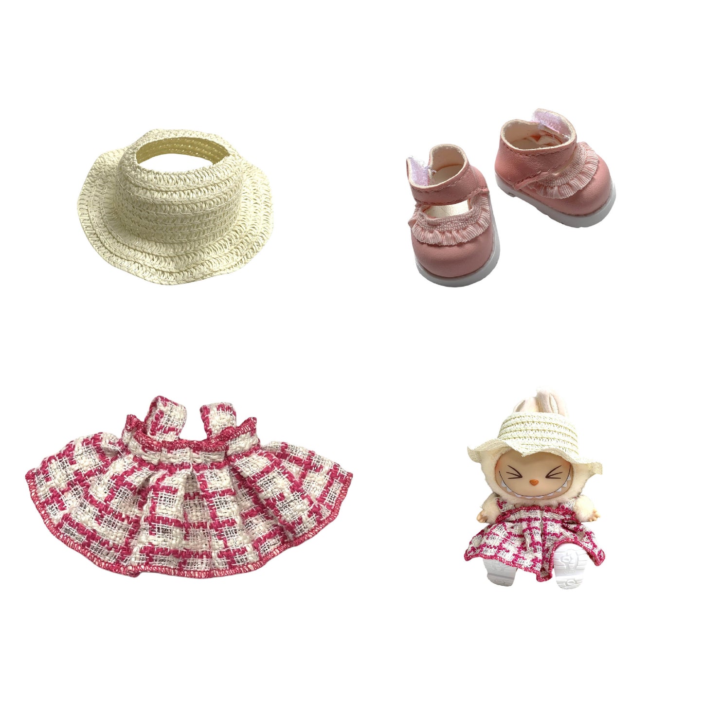 Labubu Doll Chanel Style Strap Dress Outfit for 15/17cm Dolls