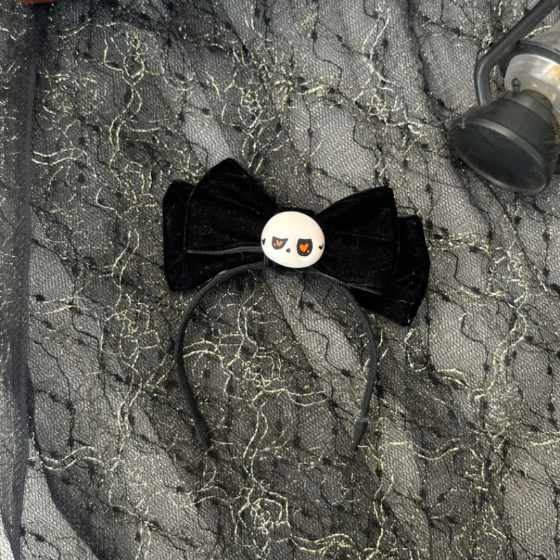 Labubu Velvet Bow Headband - Black & Red Hand Painted Hair Accessories