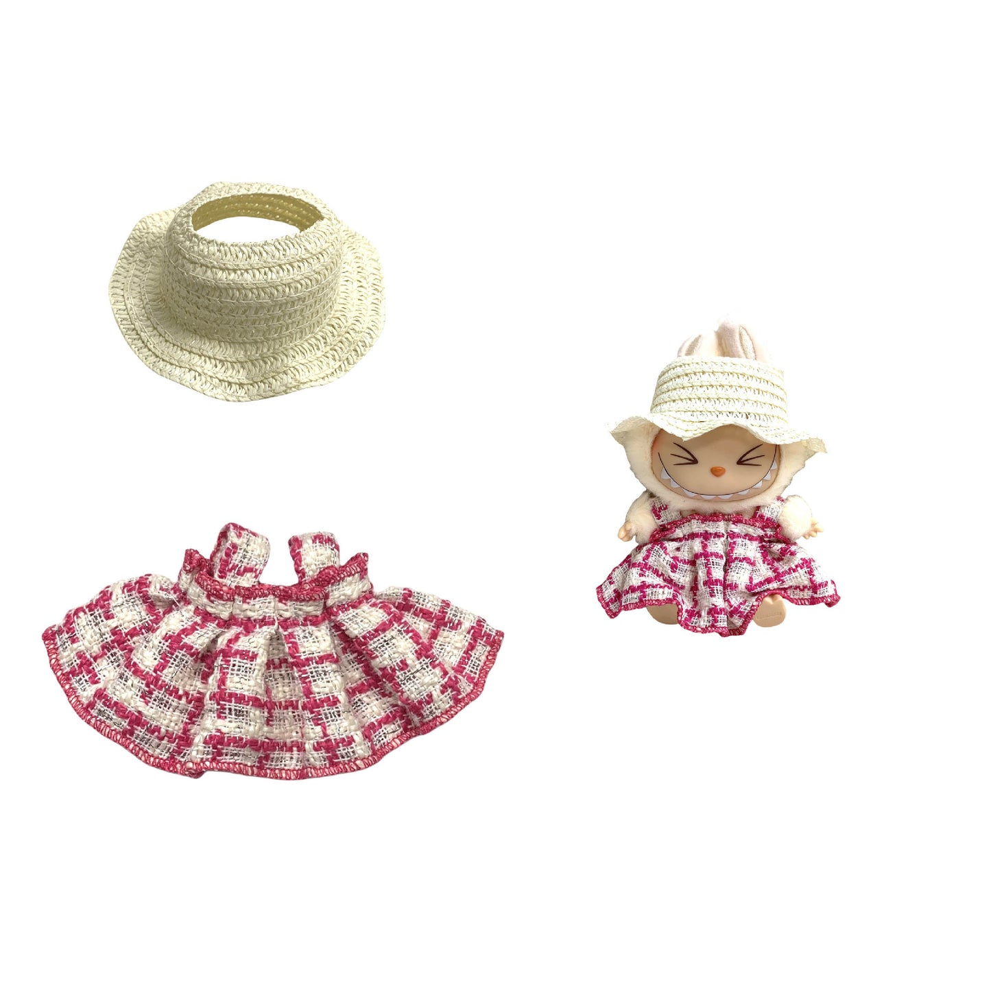 Labubu Doll Chanel Style Strap Dress Outfit for 15/17cm Dolls