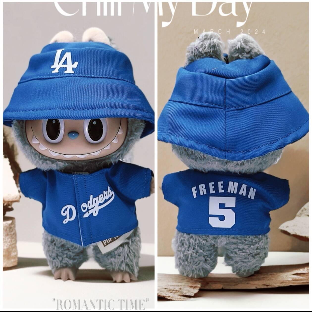 Labubu Doll Outfit - Blue & White T-Shirt with Hat for 17cm & 5cm Labubu