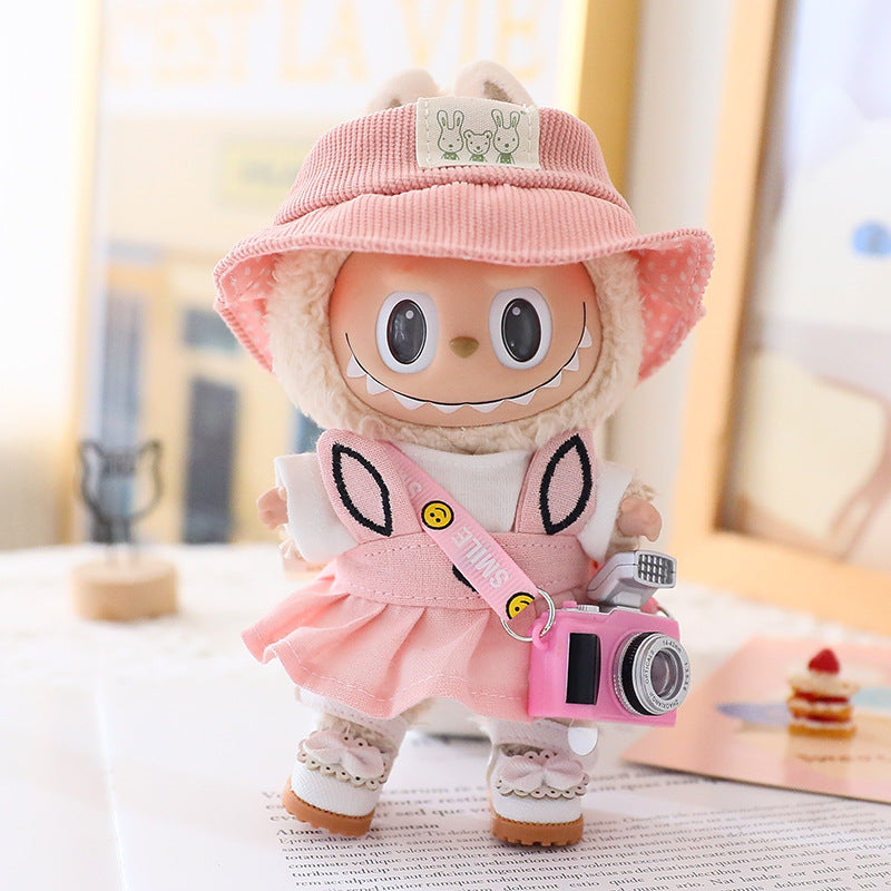 17cm Rab cloth doll first and second generation sitting party labubu doll blind box pendant military coat clothes shoes and hats