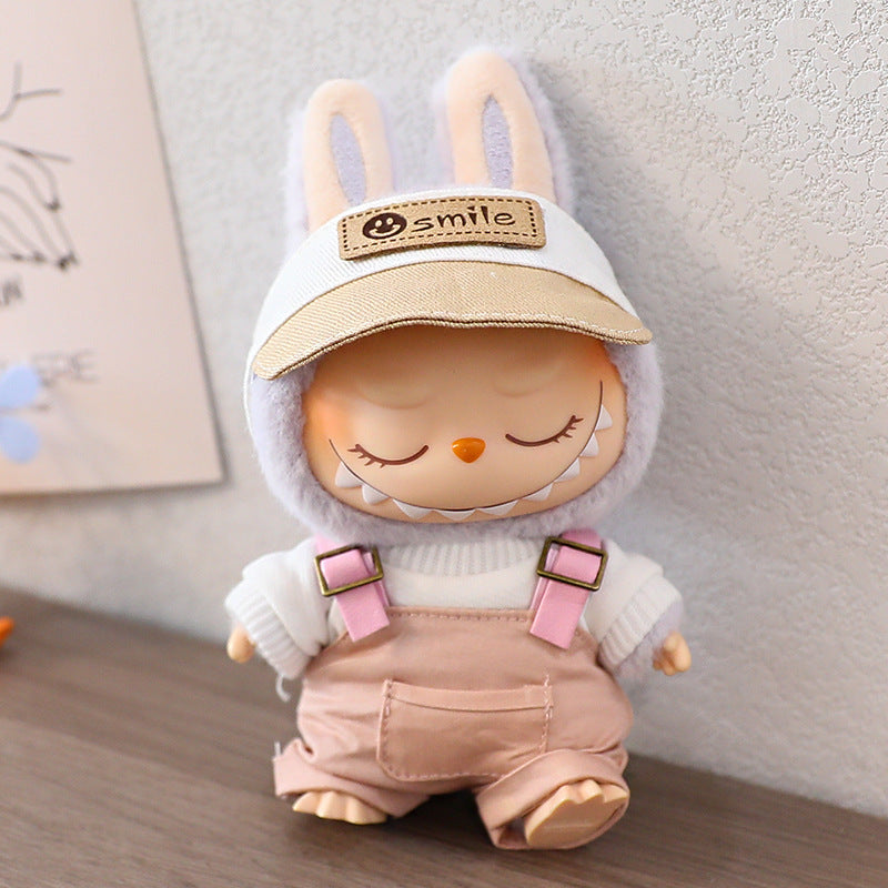 Rab cloth doll vinyl 17cm clothes doll labubu Macaron pendant clothing sweater strap pants hat shoes