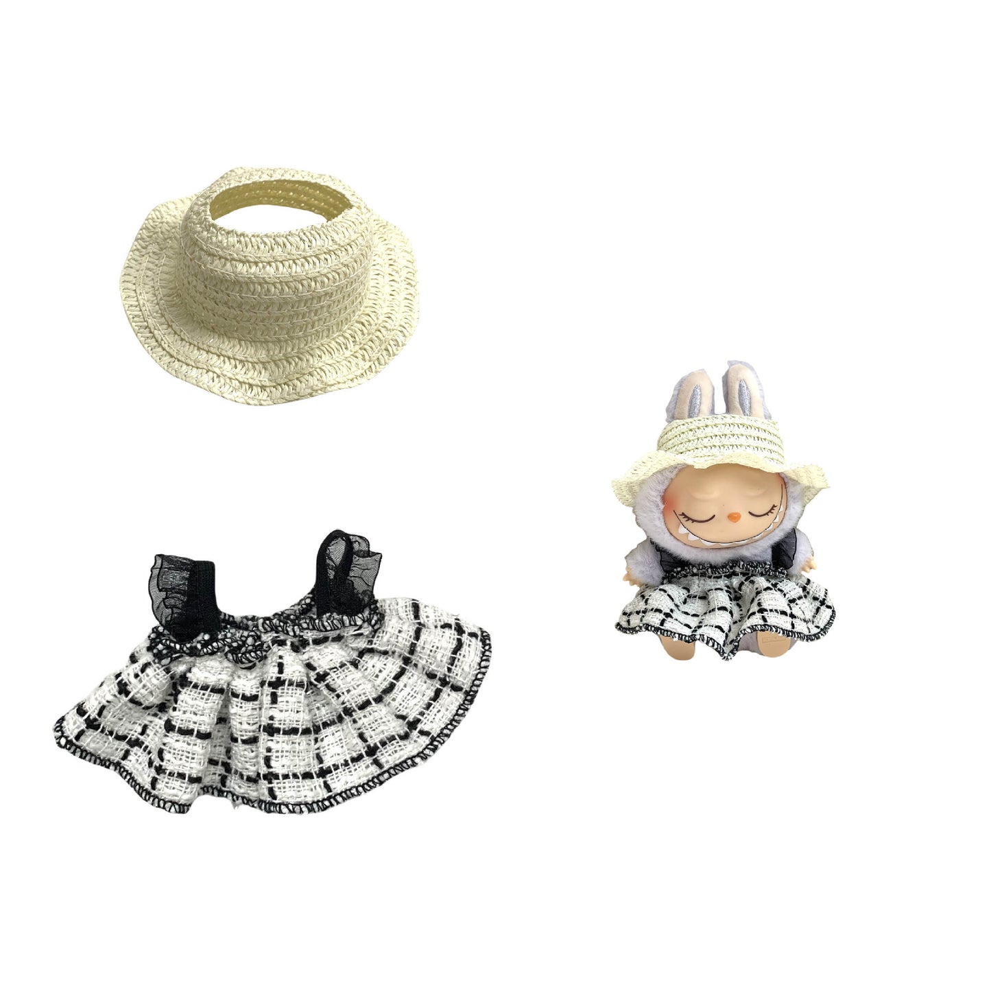 Labubu Doll Chanel Style Strap Dress Outfit for 15/17cm Dolls