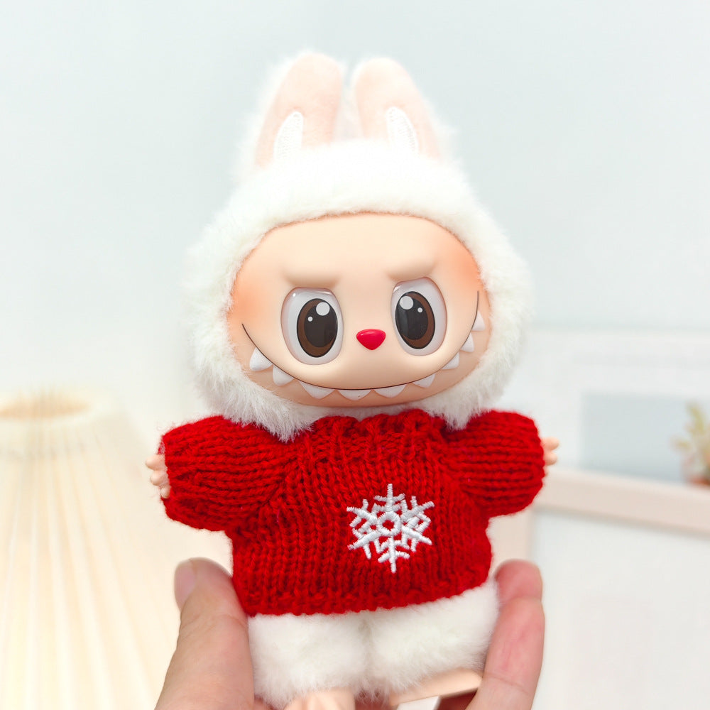 Labubu Doll New Year Red Sweater & Lucky Hat Outfit for 15-17cm Pendant Doll