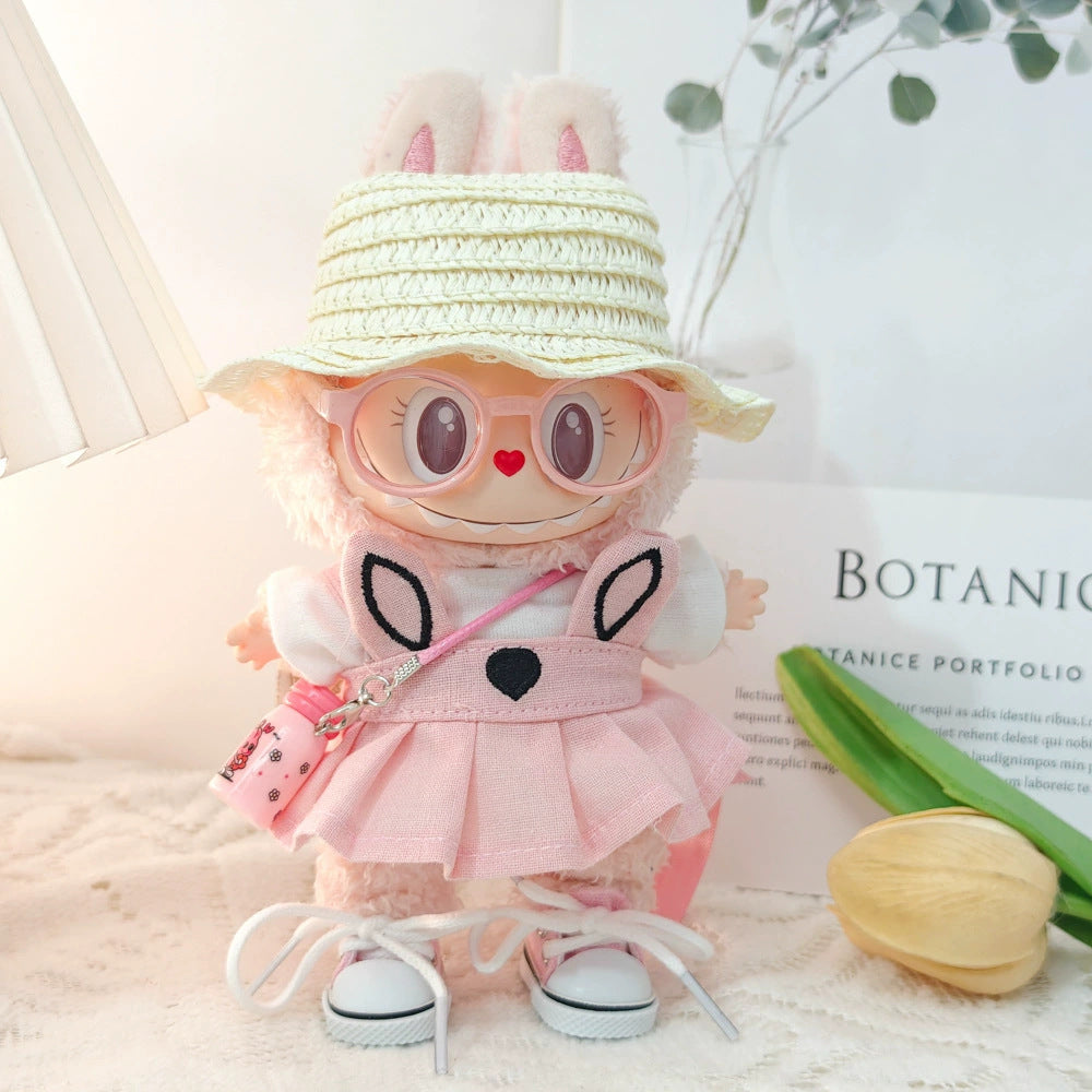 Labubu Doll Spring Outfit Set with Straw Hat & Accessories for 17cm Vinyl Doll