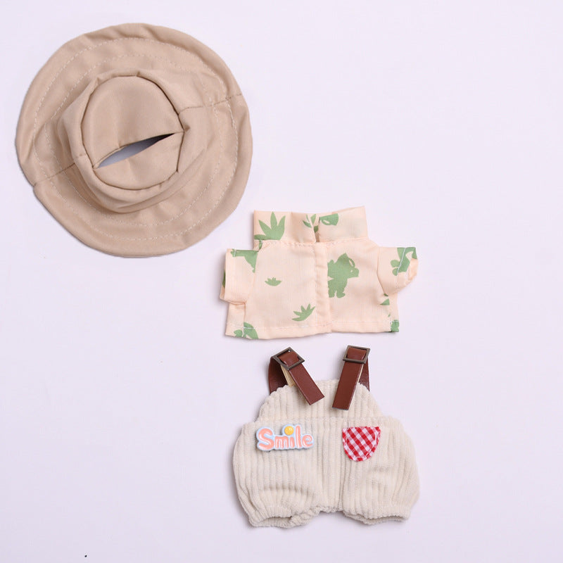 Labubu Doll Outfit - Pink Rainbow & Off-White Overalls with Hats & Shirts