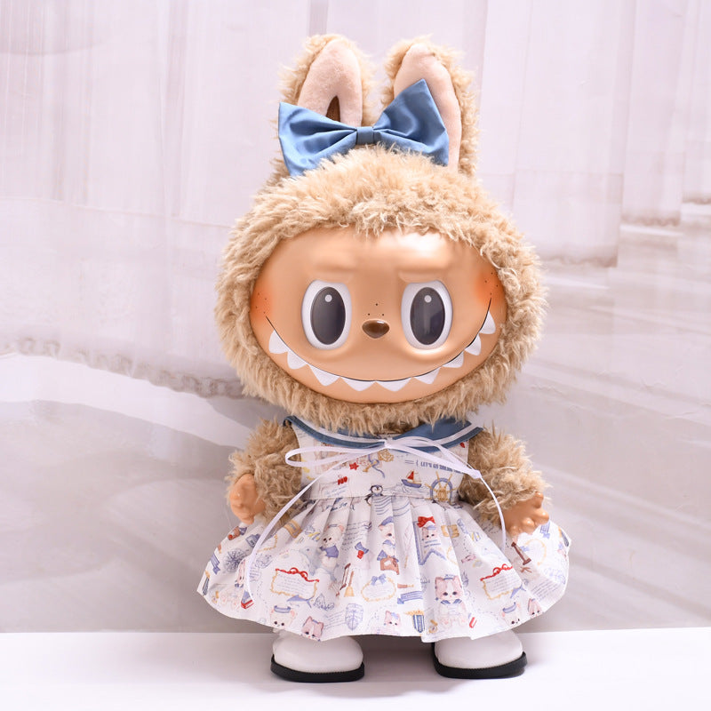 38cm Labubu Doll Navy Skirt Suit Outfit with Optional Cardigan & Shoes