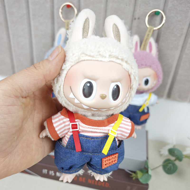 Labubu Doll Striped T-Shirt Overalls for 17cm Vinyl Doll