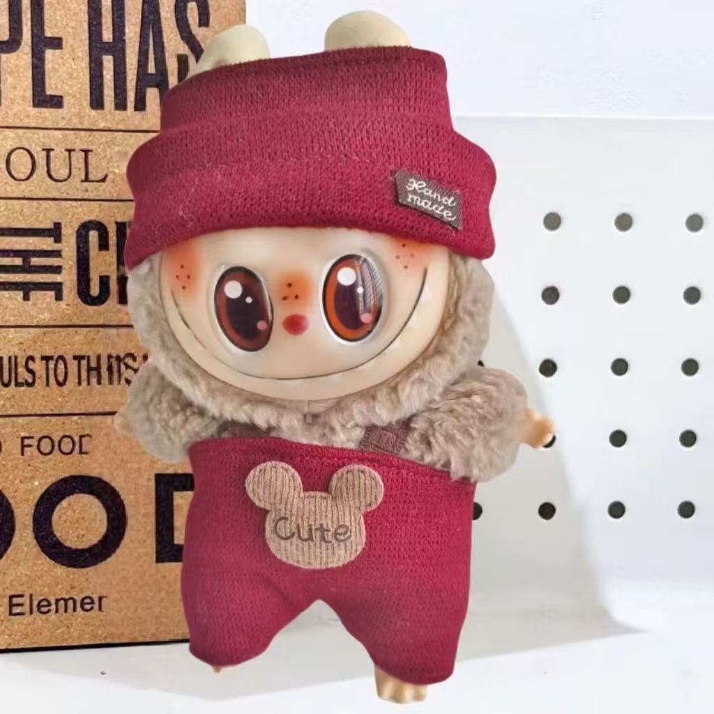 Cross-border e-commerce labubu doll vinyl doll cloth 17cm doll cute sweater coat skirt suit