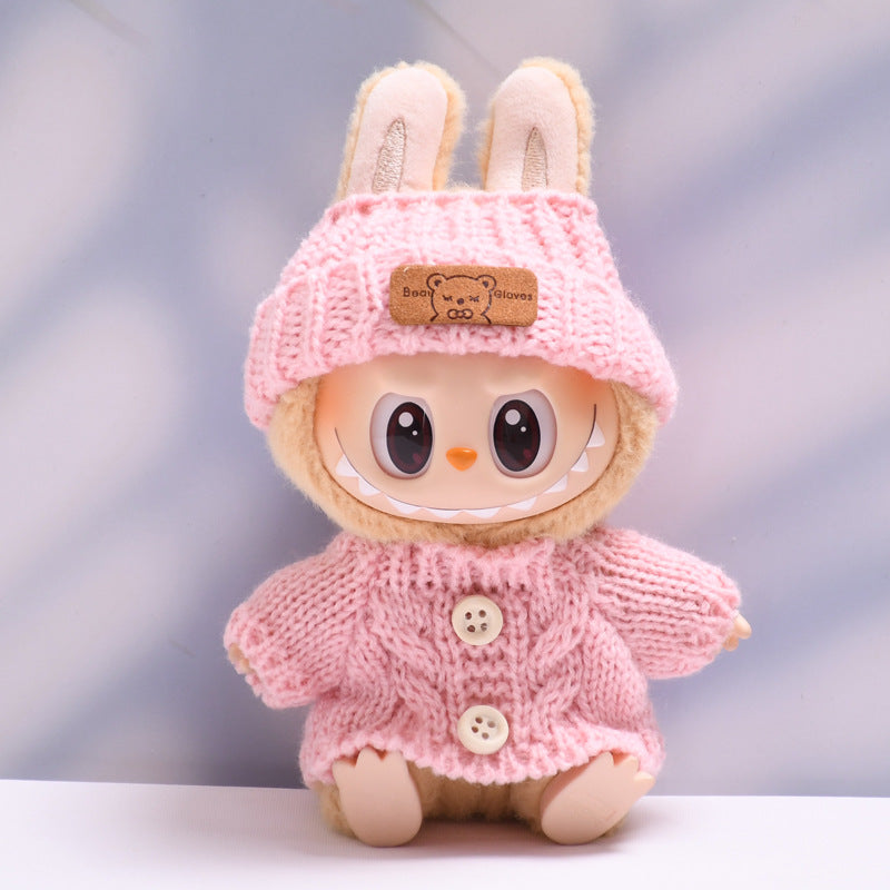 Labubu Doll Button Sweater & Hat Outfit Set for 1st & 2nd Gen Pendants
