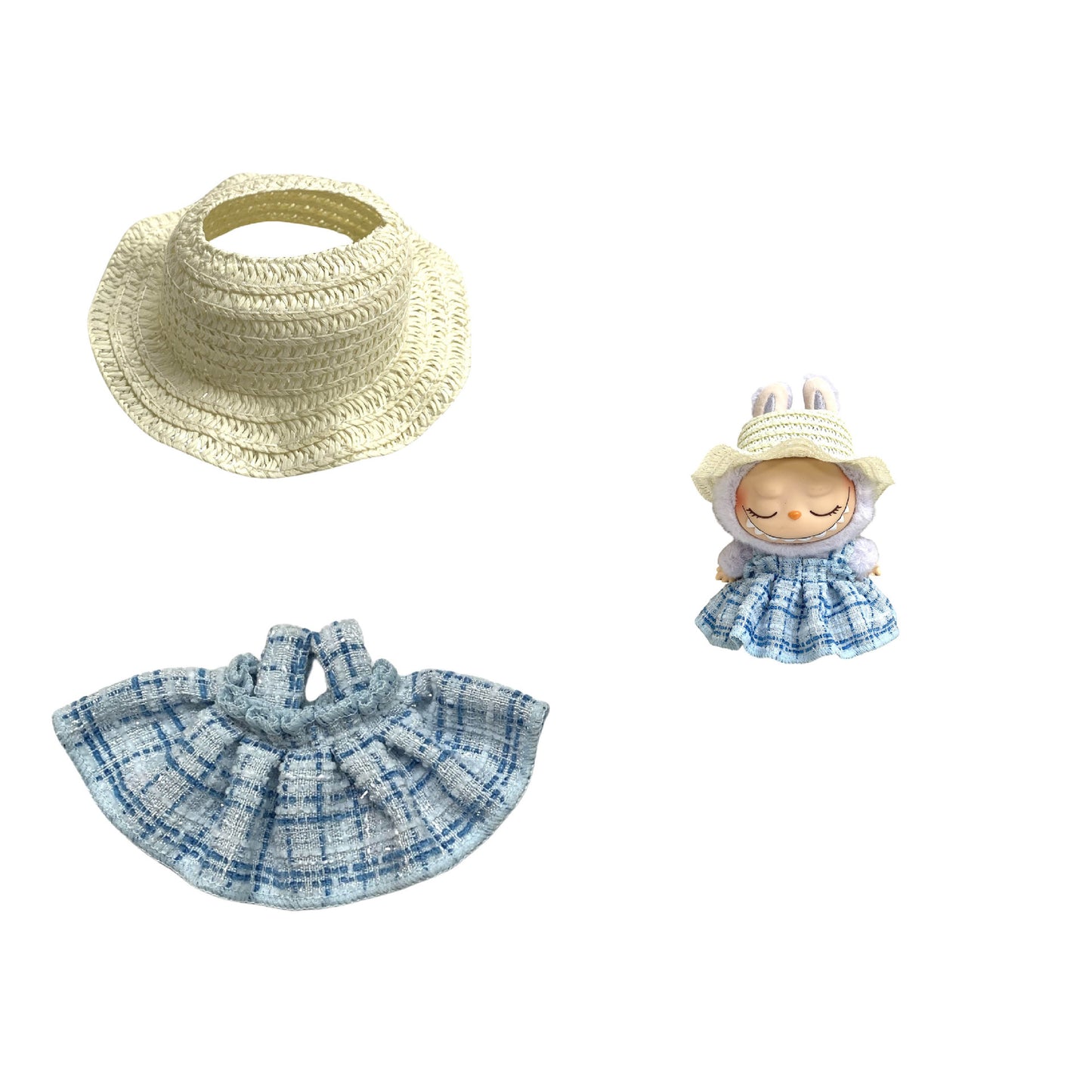 Labubu Doll Chanel Style Strap Dress Outfit for 15/17cm Dolls