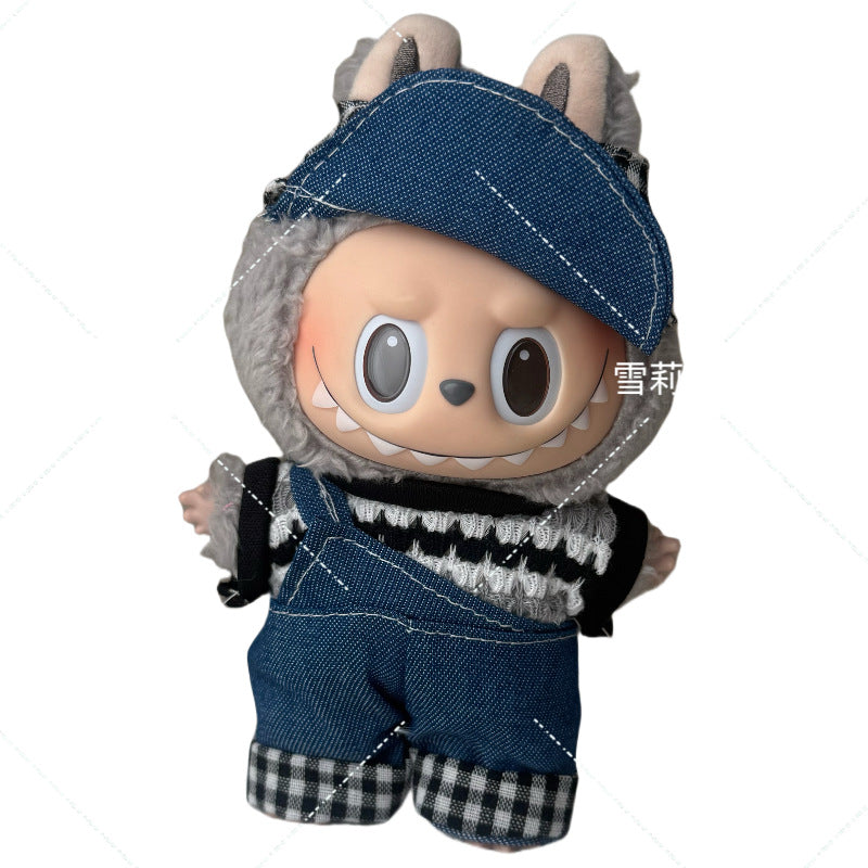 Labubu Doll Outfit - 17cm Baby Clothes with Straw Hat & Sling Dress
