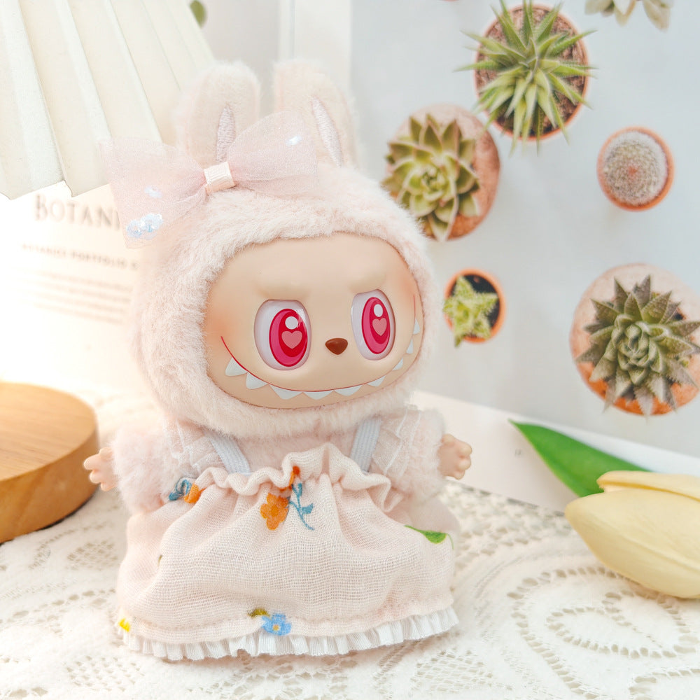 Labubu Doll Floral Dress & Straw Hat Outfit for 1st & 2nd Gen Pendants