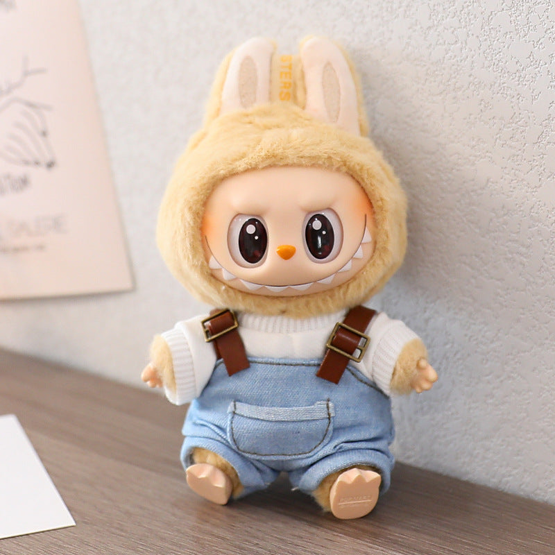 Rab cloth doll vinyl 17cm clothes doll labubu Macaron pendant clothing sweater strap pants hat shoes