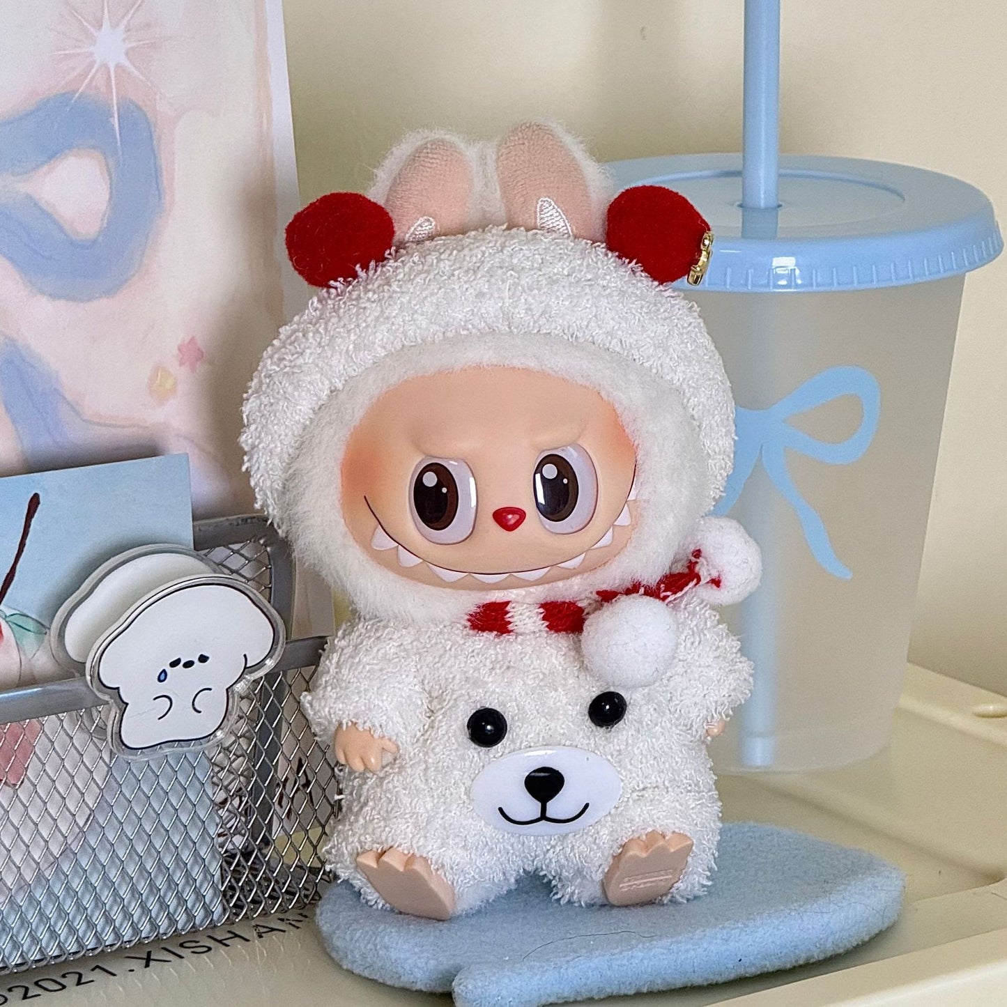 17cm Labubu Pendant Doll Vinyl Labubu Doll Can Wear suit for Plush Toy Clothes