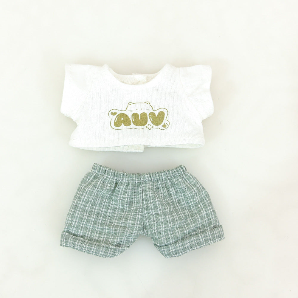 Labubu Doll Summer Outfit Set with Straw Hat & Canvas Shoes
