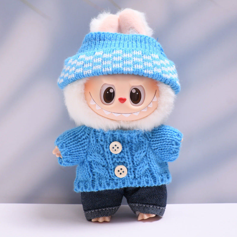 Labubu Doll Button Sweater & Hat Outfit Set for 1st & 2nd Gen Pendants