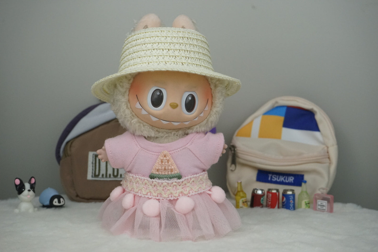 Labubu Doll Summer Watermelon Dress Outfit for 17cm Doll