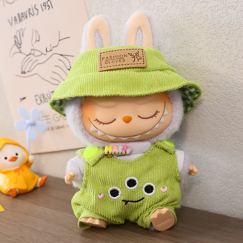 17cm labubu labubu blind box doll clothes second generation sitting party for cute suspenders suit