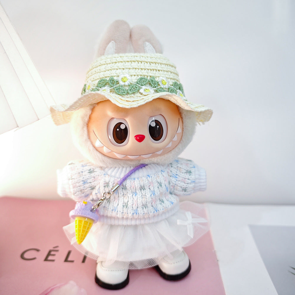 Labubu Doll Outfit Set - Knitted Sweater & Gauze Skirt with Bow Headband