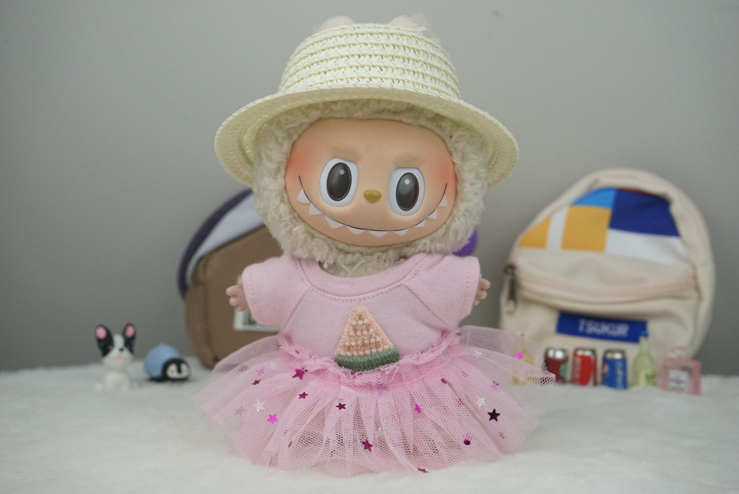 Labubu Doll Summer Watermelon Dress Outfit for 17cm Doll