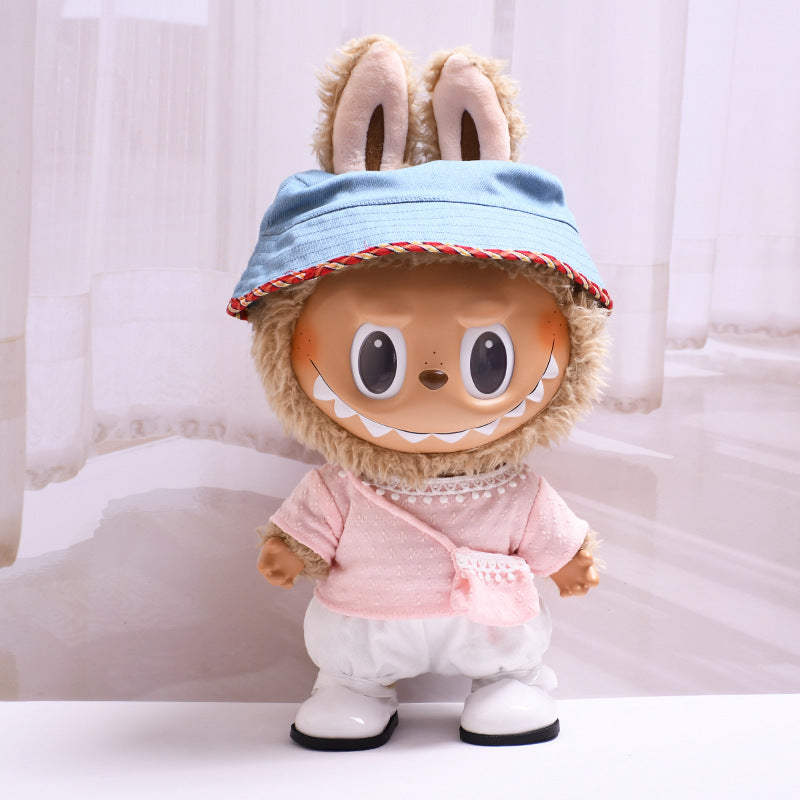 Labubu Doll Knitted Suit with Four-Petal Flower for 38cm Vinyl Doll